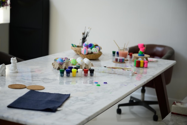 studio work table with embroidery